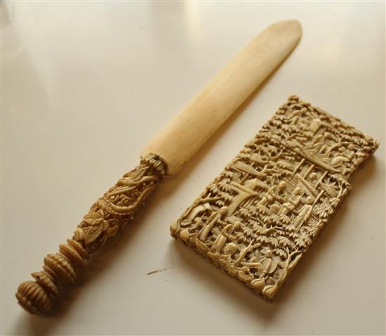 Canton ivory paper knife, similar card case